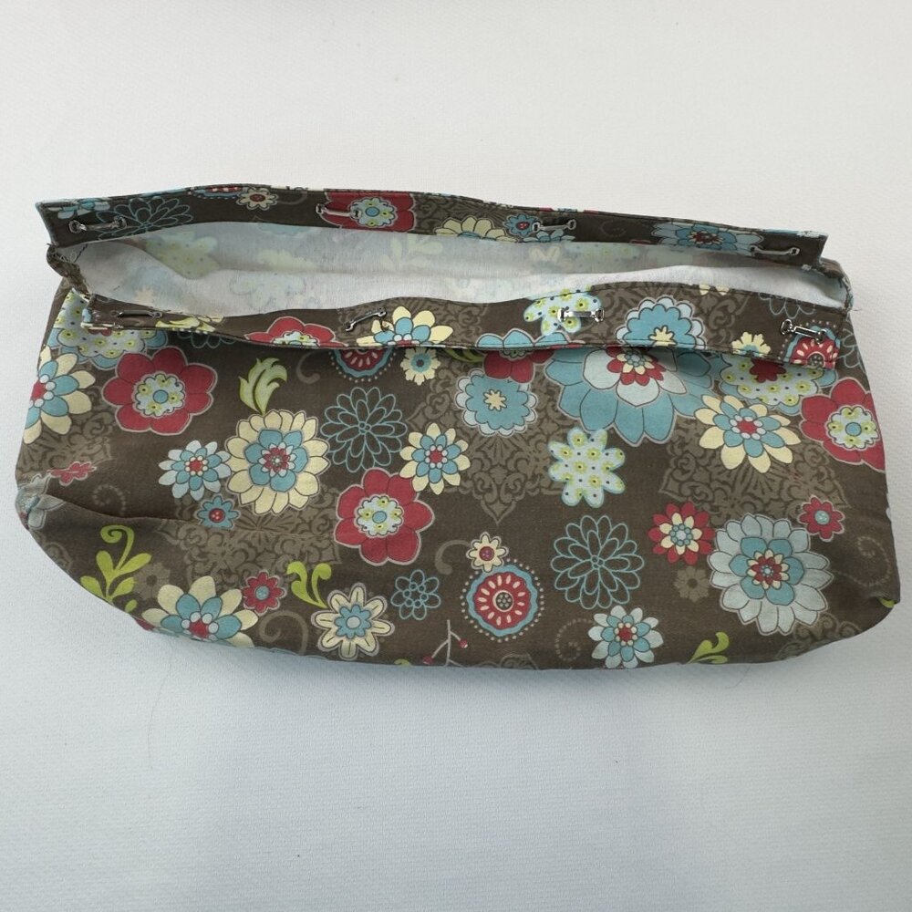 Thirty-One Shoulder Bag Brown Removable Floral Skirt Brown Trim Purse Sachel - Picture 5 of 16